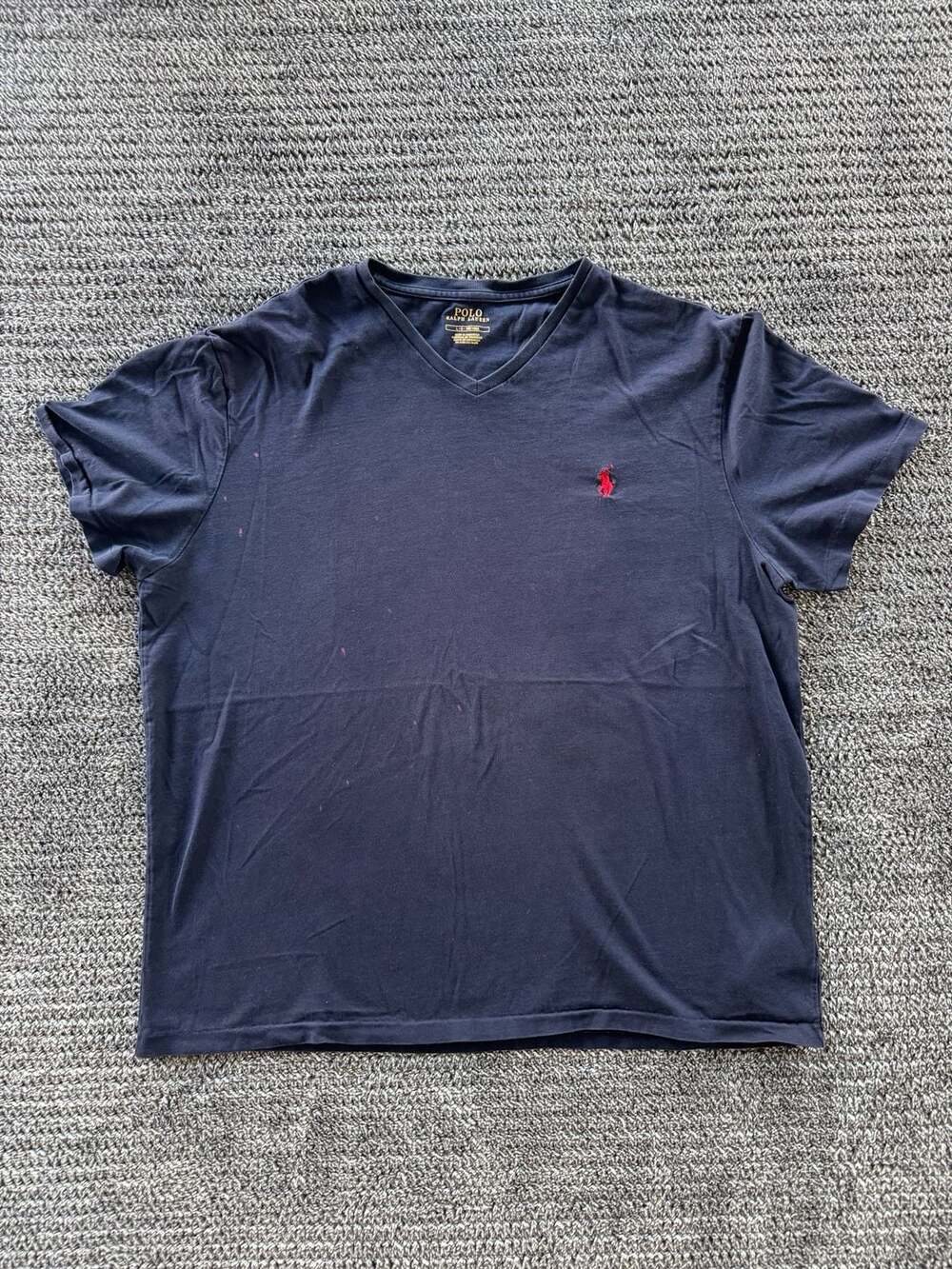 2000s Polo Ralph Lauren Men's Navy V-Neck with Red Pony Logo